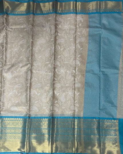 Blue Chikankari tissue kanchi saree
