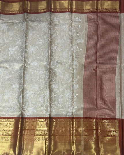 Rust orange Chikankari tissue kanchi saree