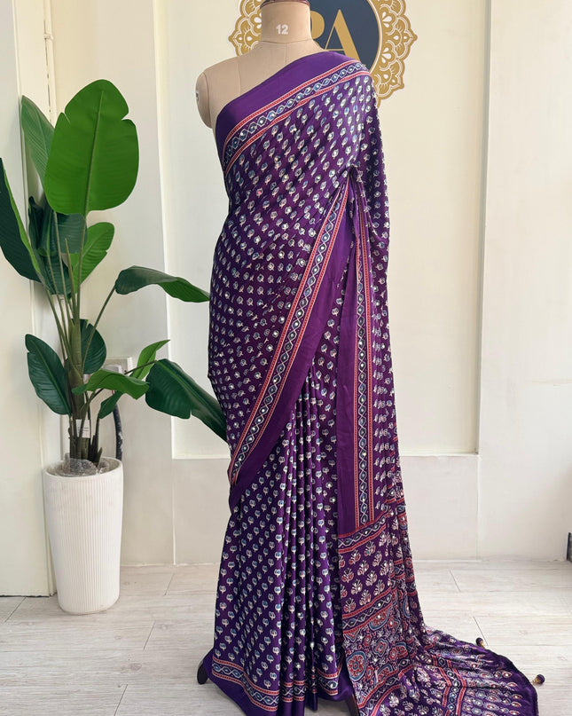 Purple Mirror work party wear saree MW101