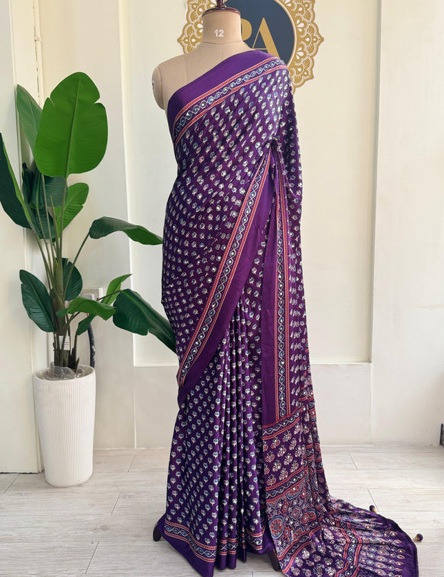 Purple Mirror work party wear saree MW101