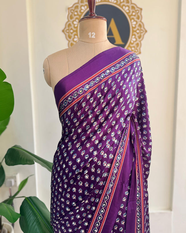 Purple Mirror work party wear saree MW101