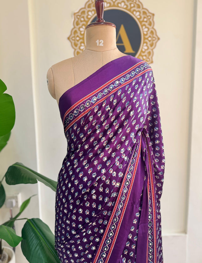 Purple Mirror work party wear saree MW101