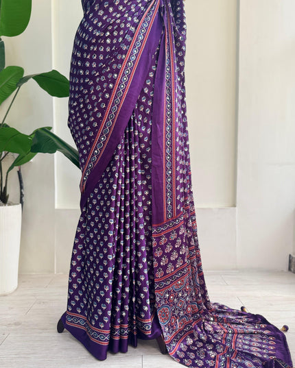 Purple Mirror work party wear saree MW101