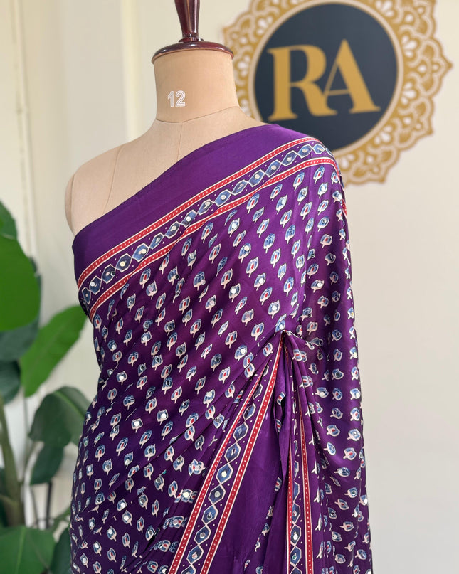 Purple Mirror work party wear saree MW101