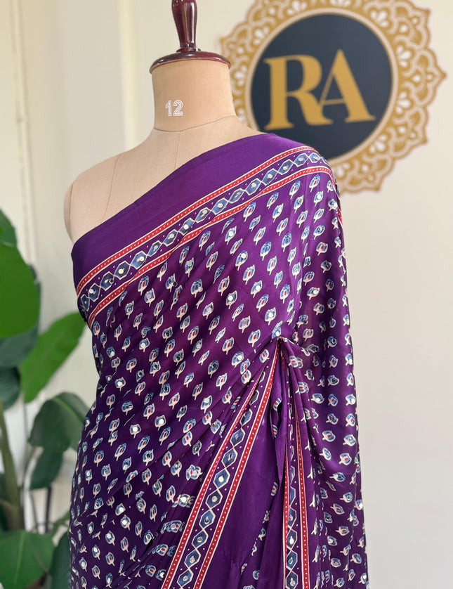 Purple Mirror work party wear saree MW101