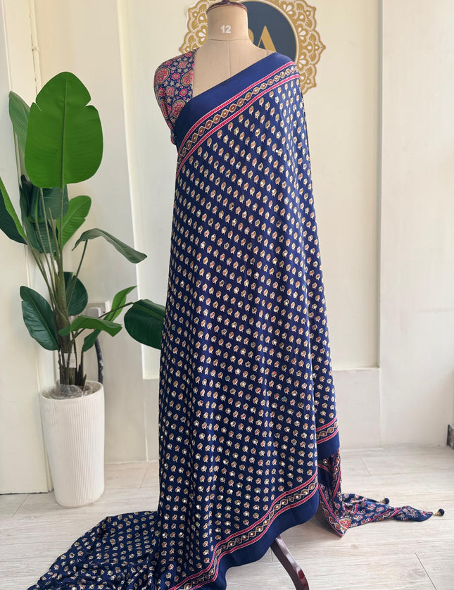 Navy blue Mirror work party wear saree MW101