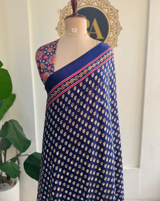 Navy blue Mirror work party wear saree MW101