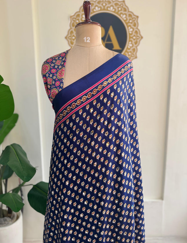 Navy blue Mirror work party wear saree MW101