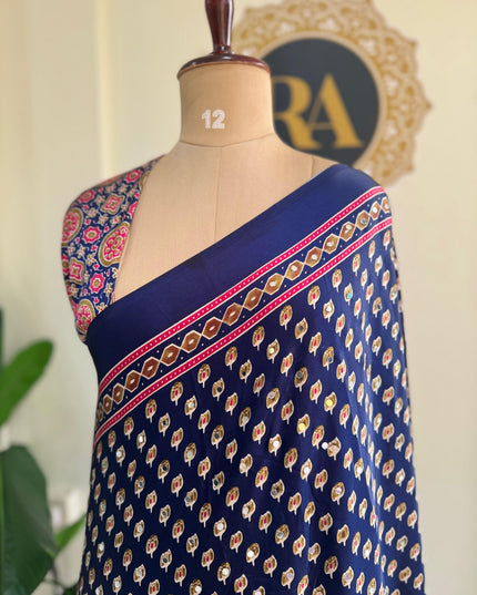 Navy blue Mirror work party wear saree MW101
