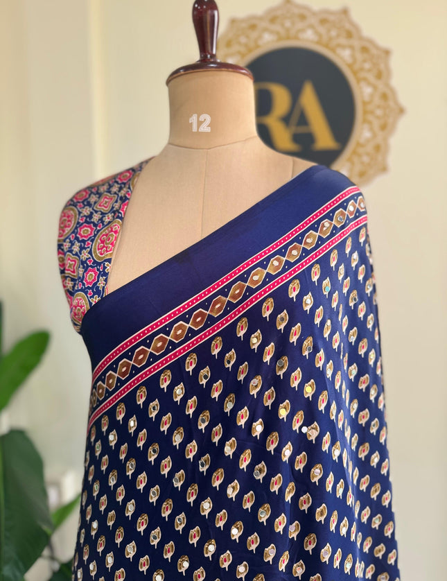 Navy blue Mirror work party wear saree MW101