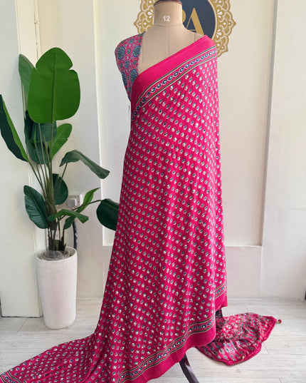 Pink Mirror work party wear saree MW101