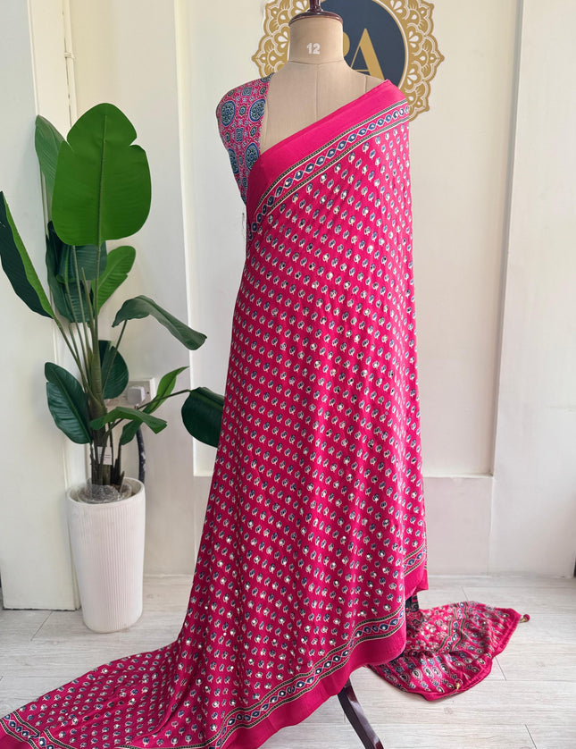 Pink Mirror work party wear saree MW101