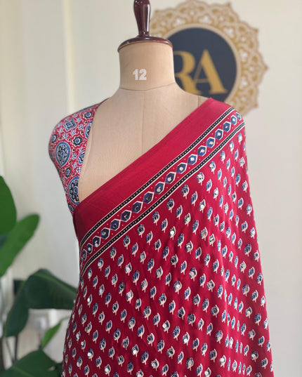 Red Mirror work party wear saree MW101