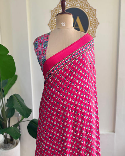 Pink Mirror work party wear saree MW101