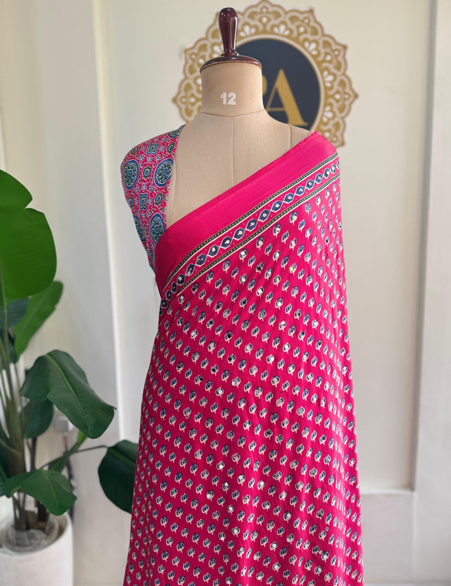 Pink Mirror work party wear saree MW101