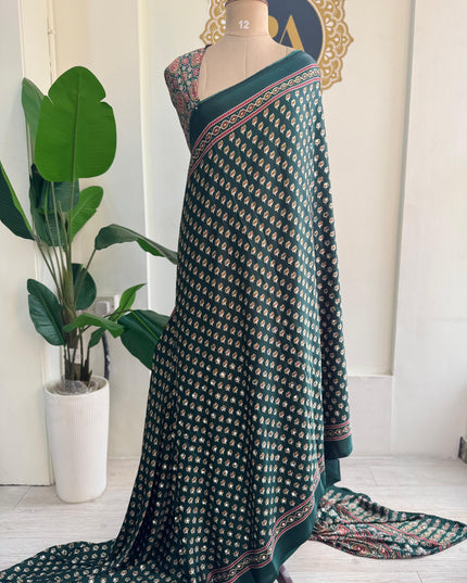 Green Mirror work party wear saree MW101