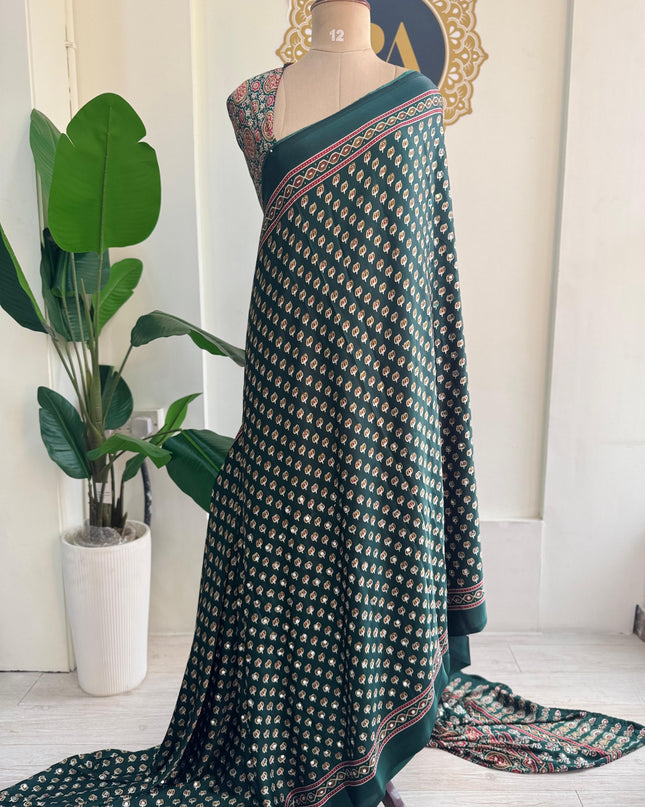 Green Mirror work party wear saree MW101