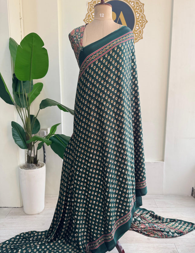 Green Mirror work party wear saree MW101