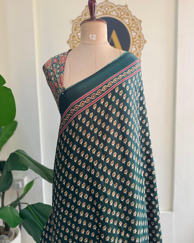 Green Mirror work party wear saree MW101