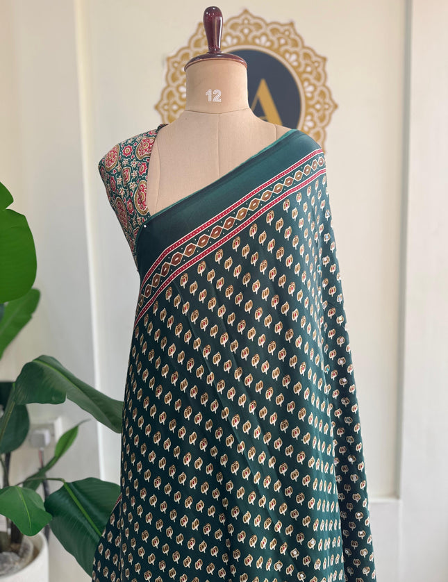 Green Mirror work party wear saree MW101