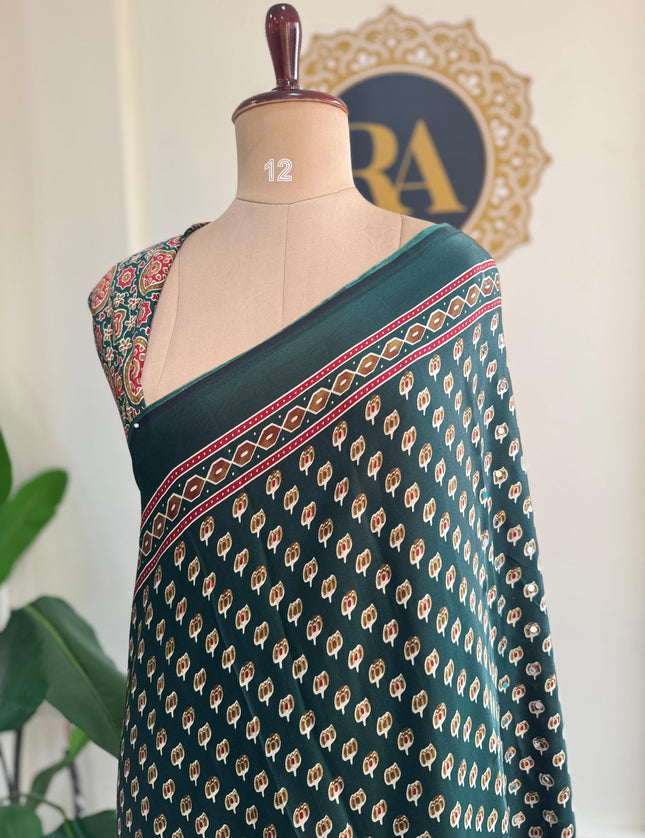 Green Mirror work party wear saree MW101