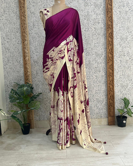 Purple satin crepe kalamkari-2 saree SK101
