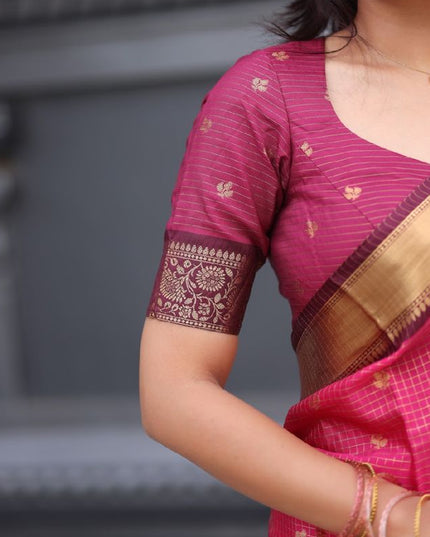 Shiny pink n wine kanchi silk saree