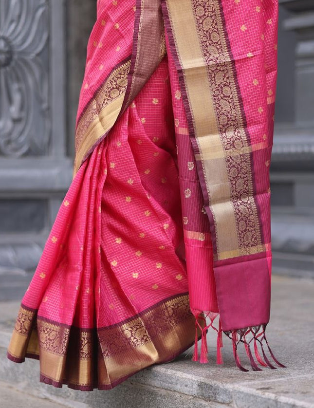 Shiny pink n wine kanchi silk saree