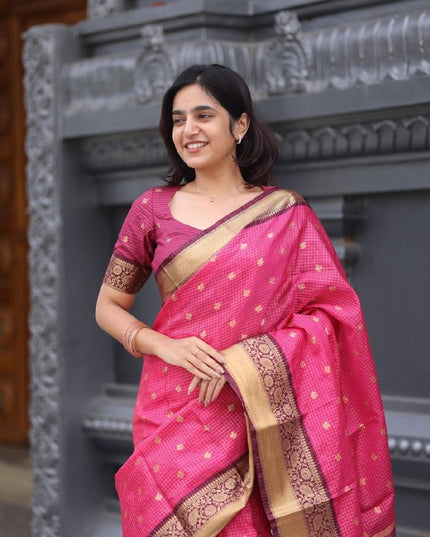 Shiny pink n wine kanchi silk saree