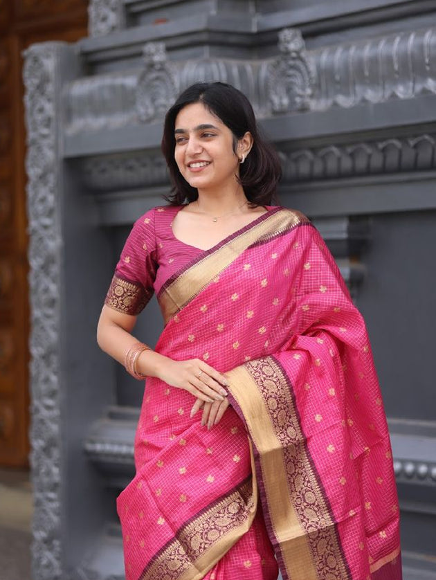 Shiny pink n wine kanchi silk saree