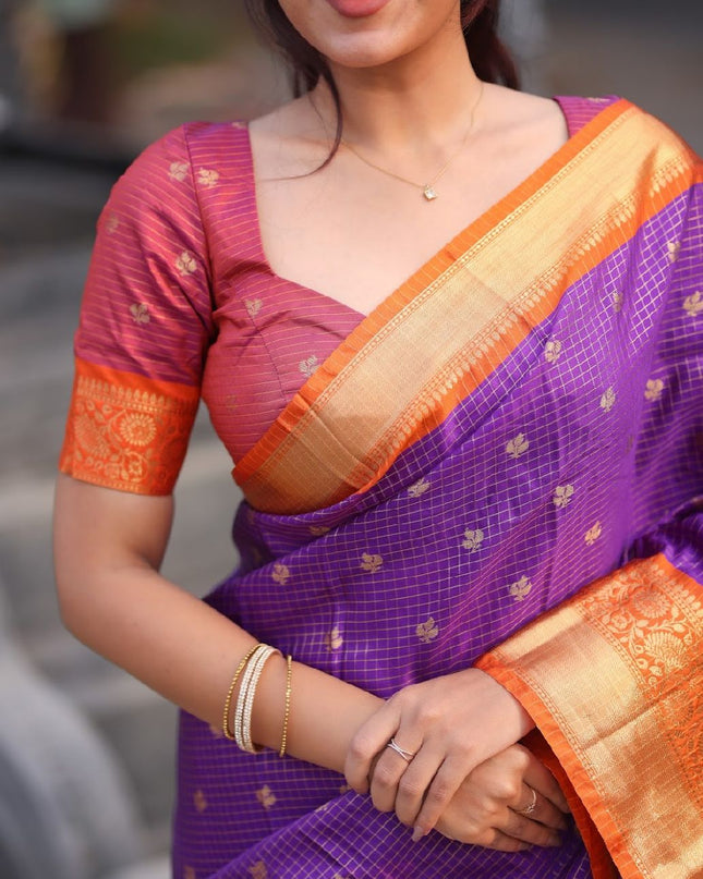 Shiny purple n orange kanchi silk saree