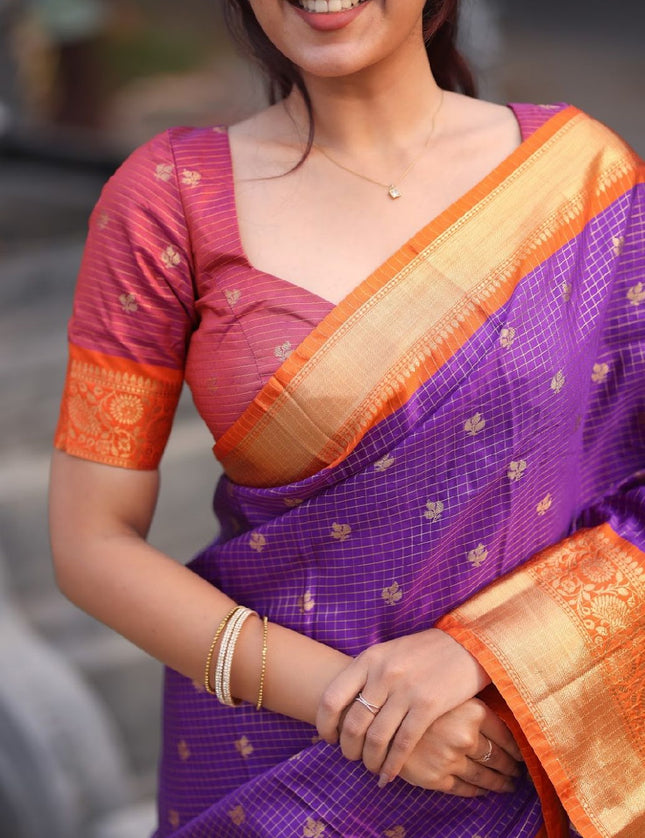 Shiny purple n orange kanchi silk saree