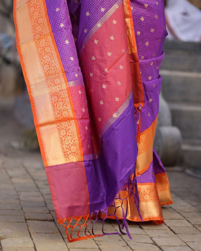 Shiny purple n orange kanchi silk saree