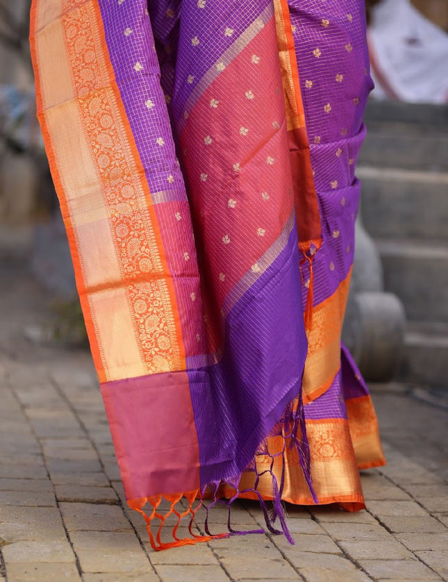 Shiny purple n orange kanchi silk saree