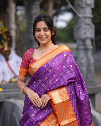 Shiny purple n orange kanchi silk saree