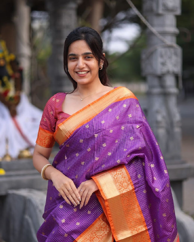 Shiny purple n orange kanchi silk saree
