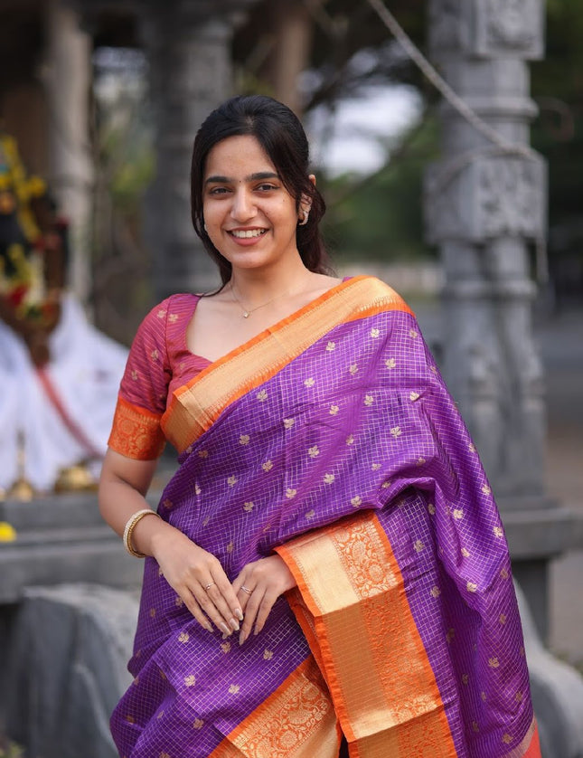 Shiny purple n orange kanchi silk saree