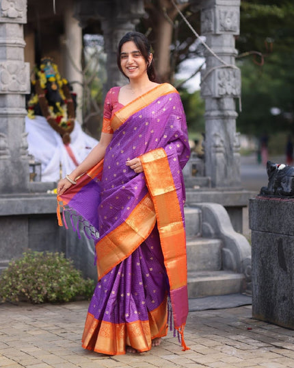 Shiny purple n orange kanchi silk saree