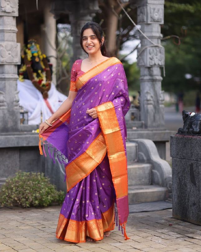 Shiny purple n orange kanchi silk saree