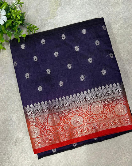 Dark blue with red tussar saree ST101