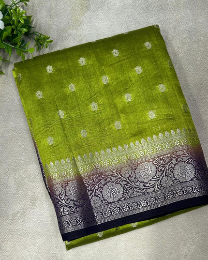 Leaf green n dark blue tussar saree ST101