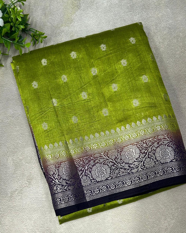 Leaf green n dark blue tussar saree ST101