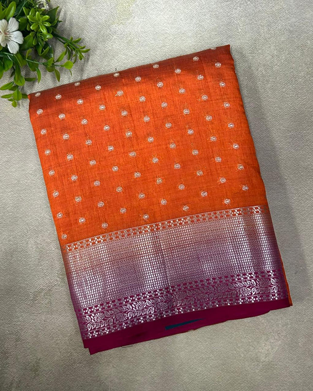 Orange n maroon tussar saree ST101