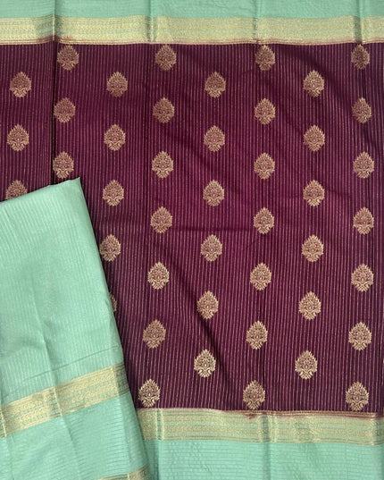 Wine n sea green stripes -102 Saree