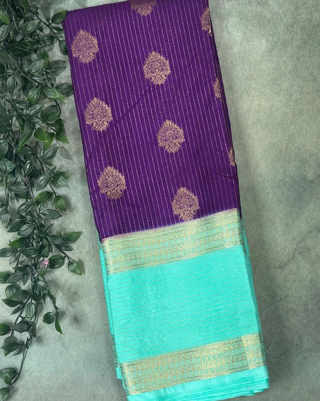 Purple n light blue stripes -102 Saree