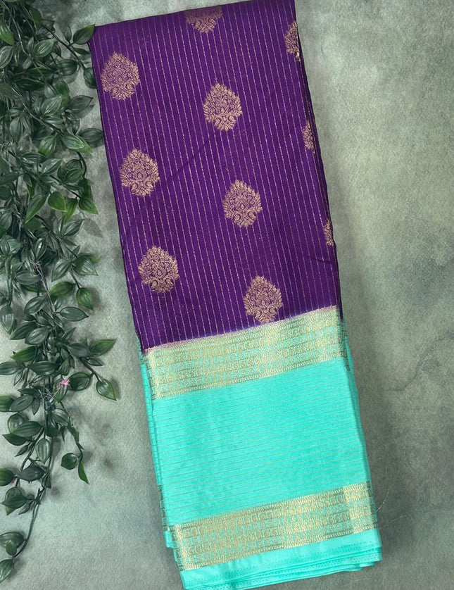Purple n light blue stripes -102 Saree