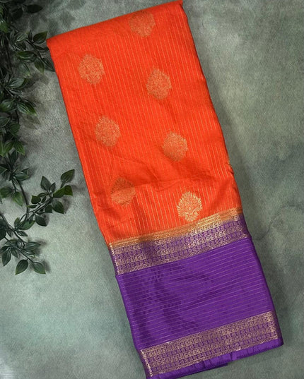 Orange n purple stripes -102  Saree