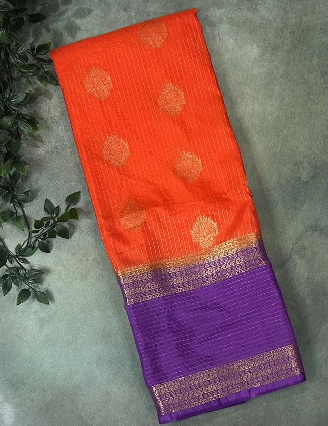 Orange n purple stripes -102  Saree