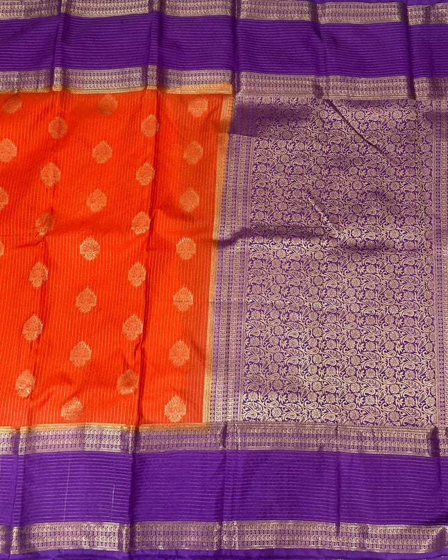 Orange n purple stripes -102  Saree