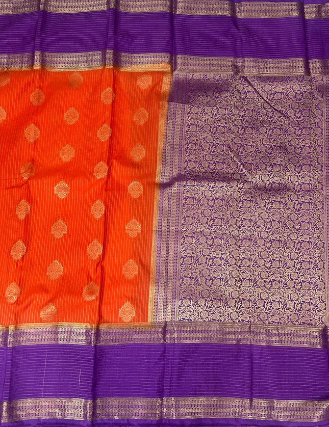 Orange n purple stripes -102  Saree